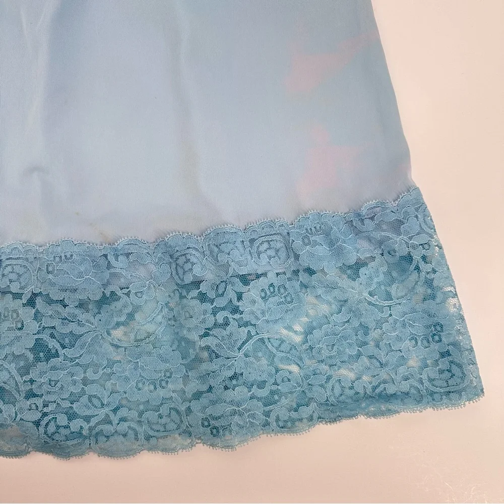 Vintage Full Slip Dress‎ Blue Womens Size 34 Lace Nylon Boudoir Flirty Sexy - Picture 10 of 14